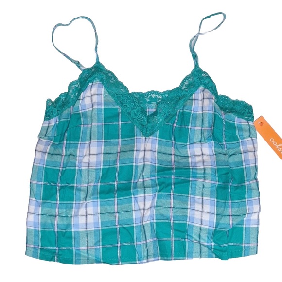 Colsie Womens Lightweight Green Plaid Tank & Shorts 2 piece Pajama Set NEW! - Picture 3 of 8